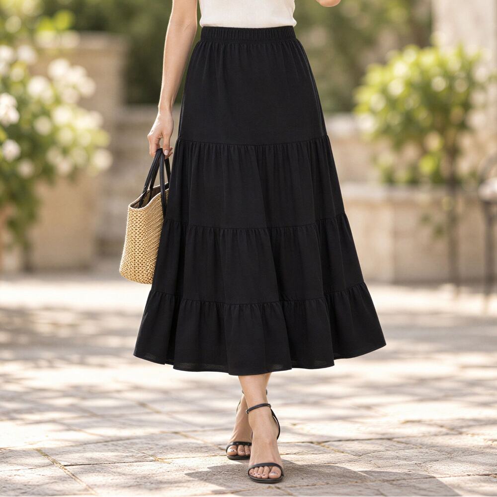 Philosophy Republic Tiered Midi Skirt Women XL Black Whimsigoth Boho Witchy Goth